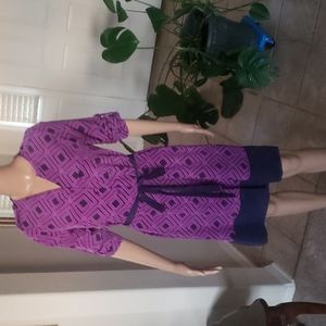 41 Hawthorn xs poetic purple satin shurt dress geometric pattern ribbon tie